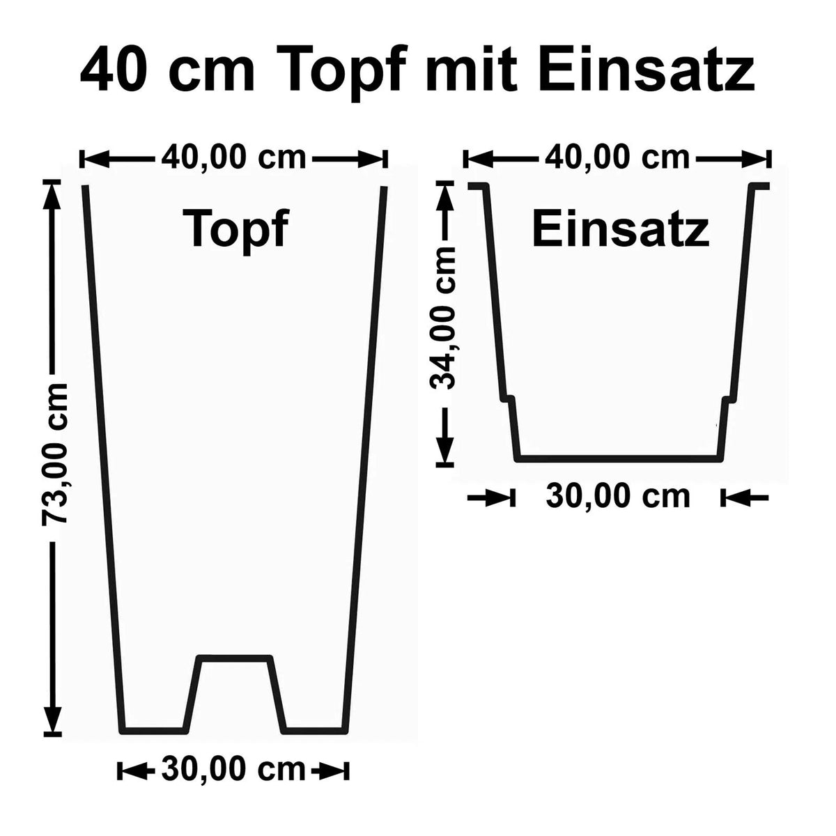 Euro3Plast Blumentopf Übertopf Pflanzkübel Anthrazit 2er Set 73 cm Pflanzeinsatz - 8000072105322