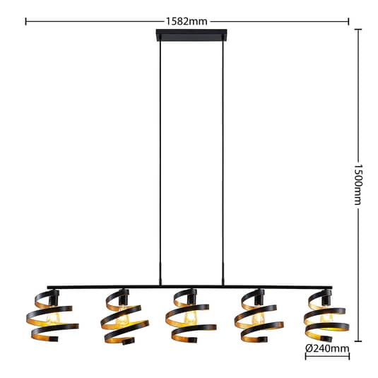 Lindby Colten Hängeleuchte 5-fl. schwarz gold Hängelampe Deckenlampe Leuchte 703