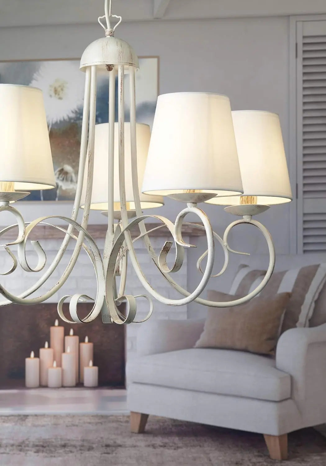 B-Ware Onli Kronleuchter Deckenleuchte Lampe Pompei Lampenschirm Weiß Metall Textil Led - 8030626512854