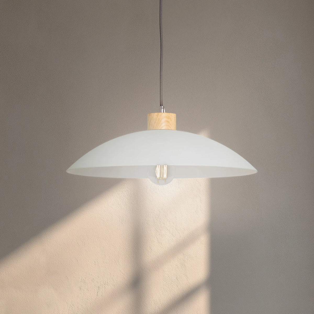 Hängeleuchte Pendelleuchte OHANA Opalglas Lampe Glas Eiche weiß 40 cm E27 LED - 8030626543713