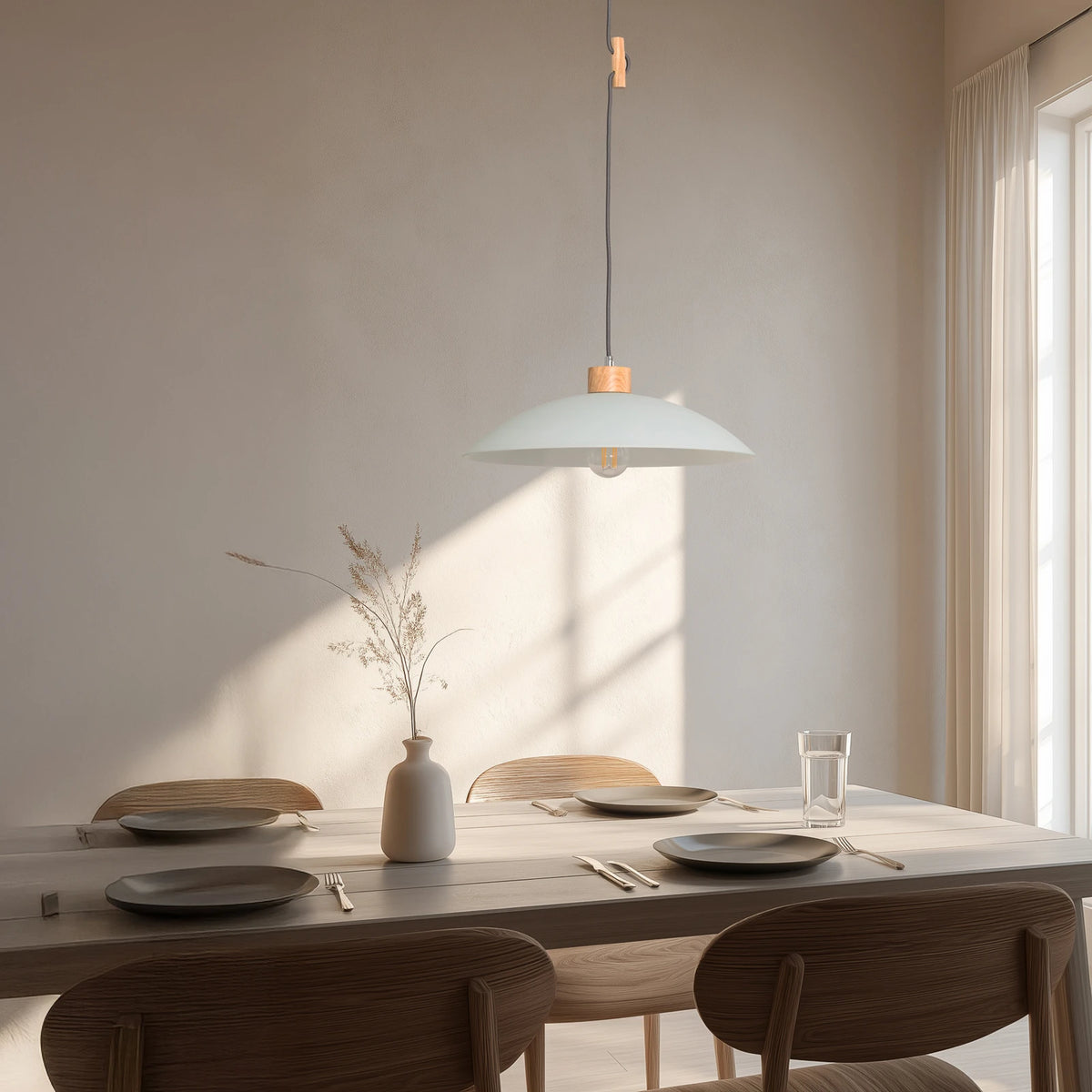 Hängeleuchte Pendelleuchte OHANA Opalglas Lampe Glas Eiche weiß 40 cm E27 LED - 8030626543713