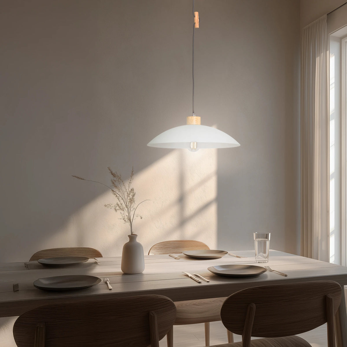 Hängeleuchte Pendelleuchte OHANA Opalglas Lampe Glas Eiche weiß 40 cm E27 LED - 8030626543713