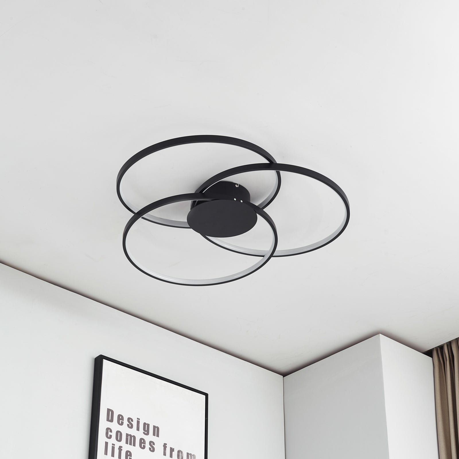 Lindby Deckenleuchte Lampe Riley LED dimmbar schwarz Holzoptik 3000K 76x73cm - 4251096574043