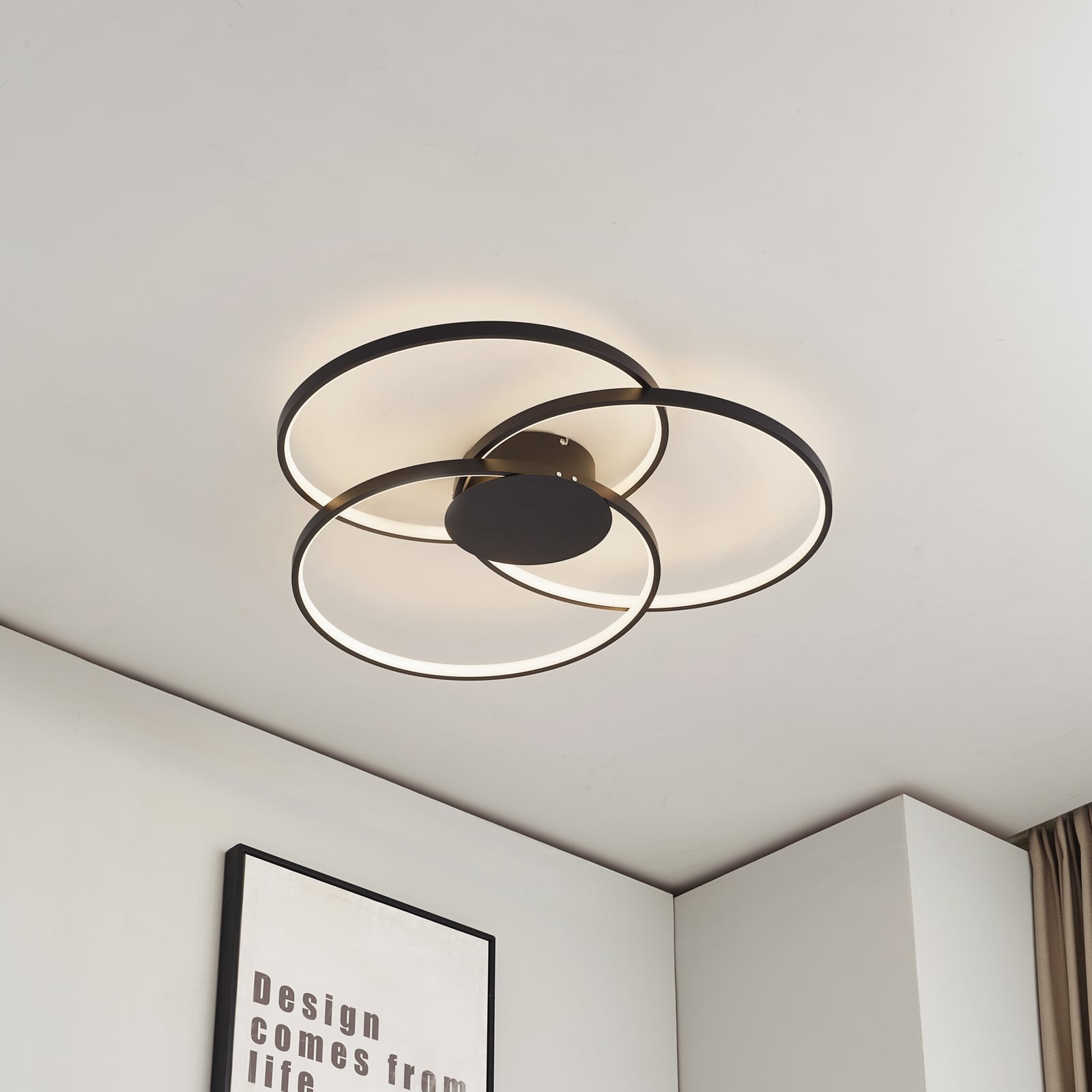 Lindby Deckenleuchte Lampe Riley LED dimmbar schwarz Holzoptik 3000K 76x73cm - 4251096574043