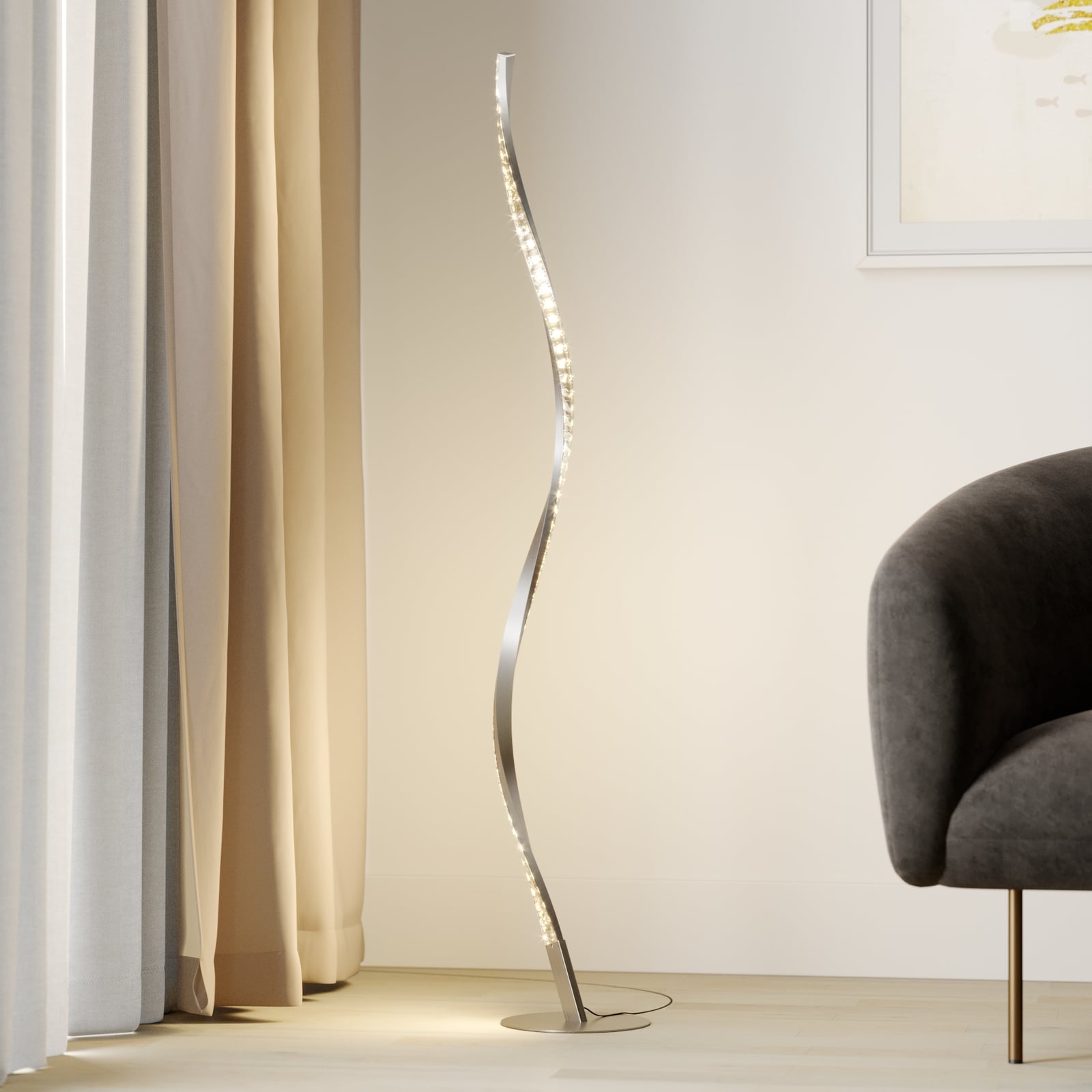 Lindby Stehlampe Stehleuchte LED Criostal RGBW dimmbar Fernbedienung alu transpa - 4251096575200