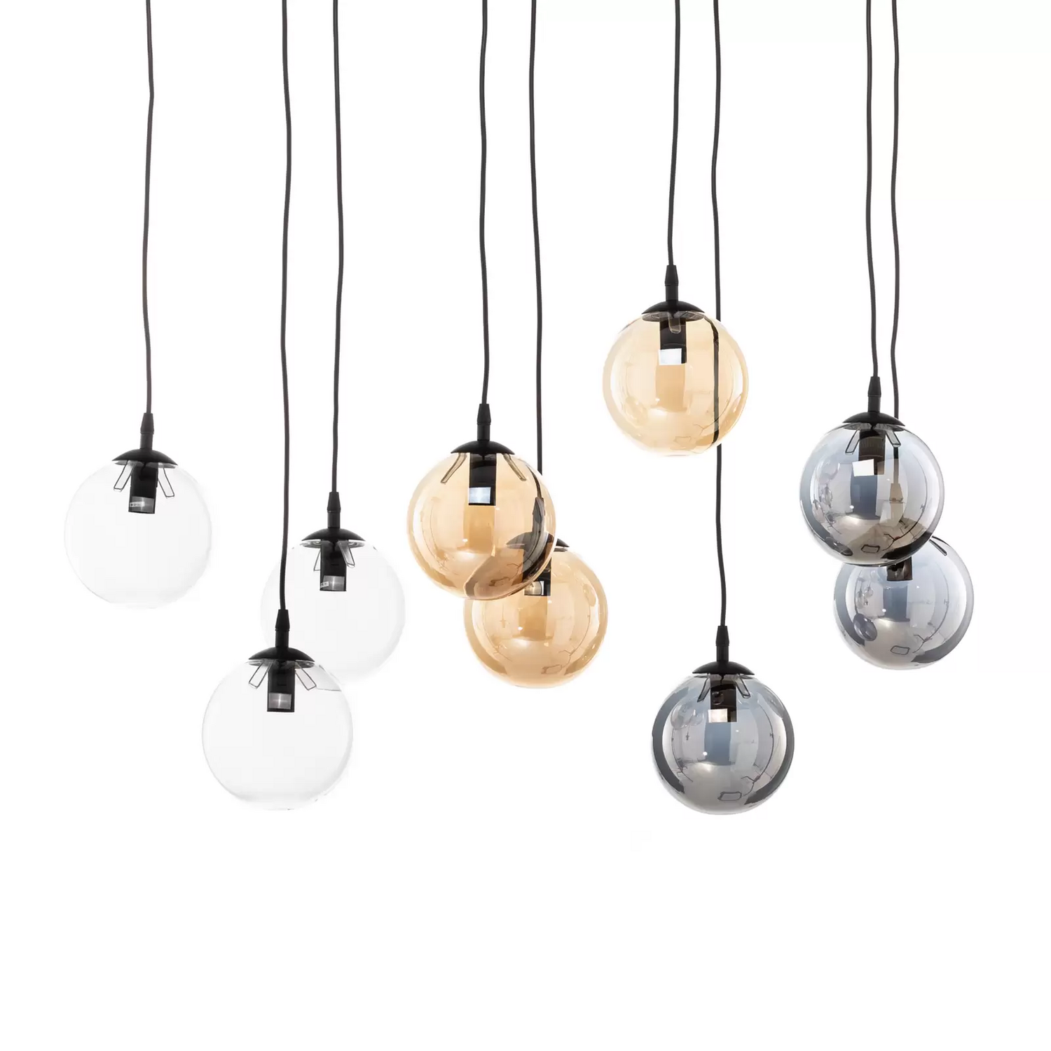 Suspension en verre, noir, graphite, ambre, transparent, douille E14, plafonnier