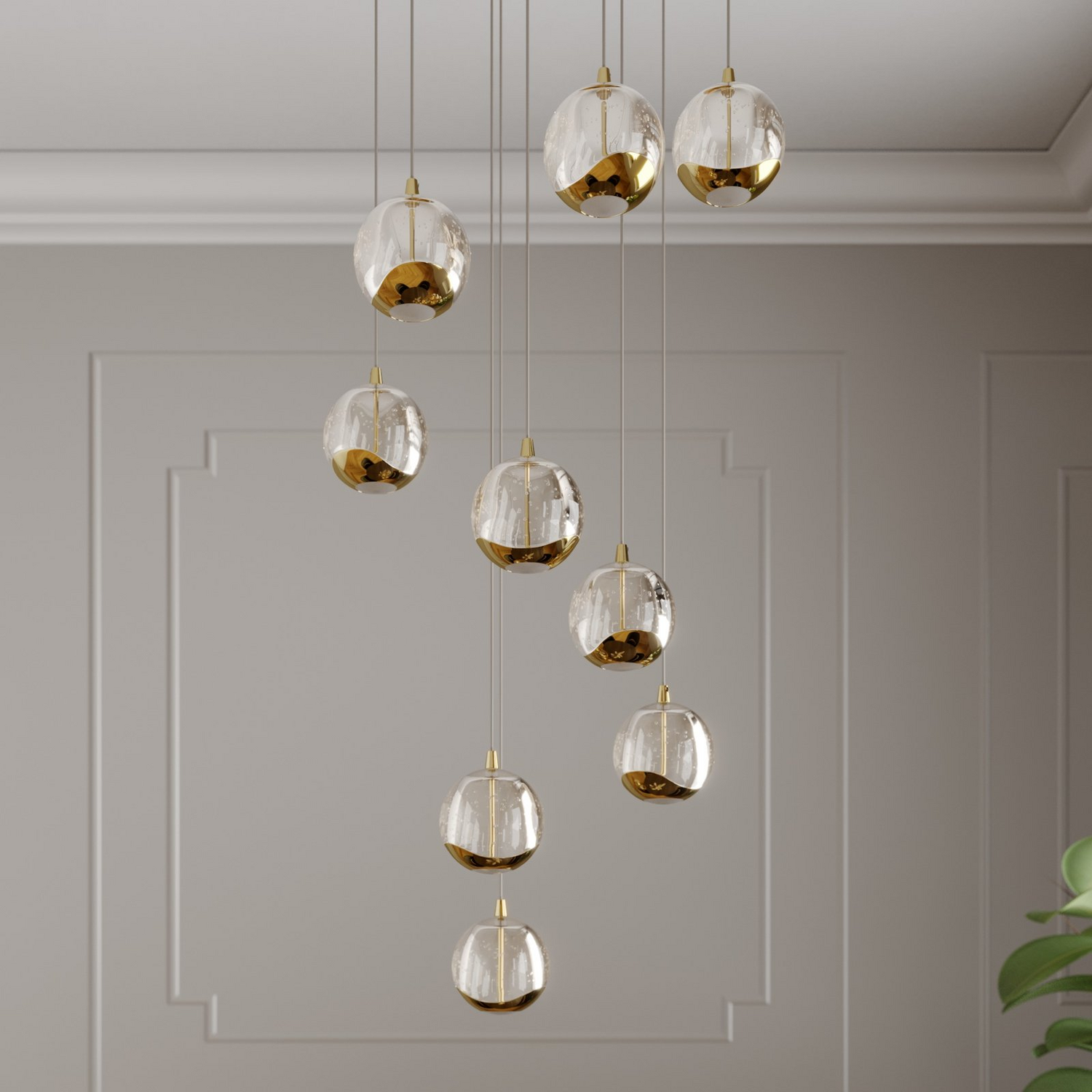 B-Ware Lucande Pendelleuchte Hängelampe Led Hayley Gold Glas Leuchte Lampe Beleuchtung