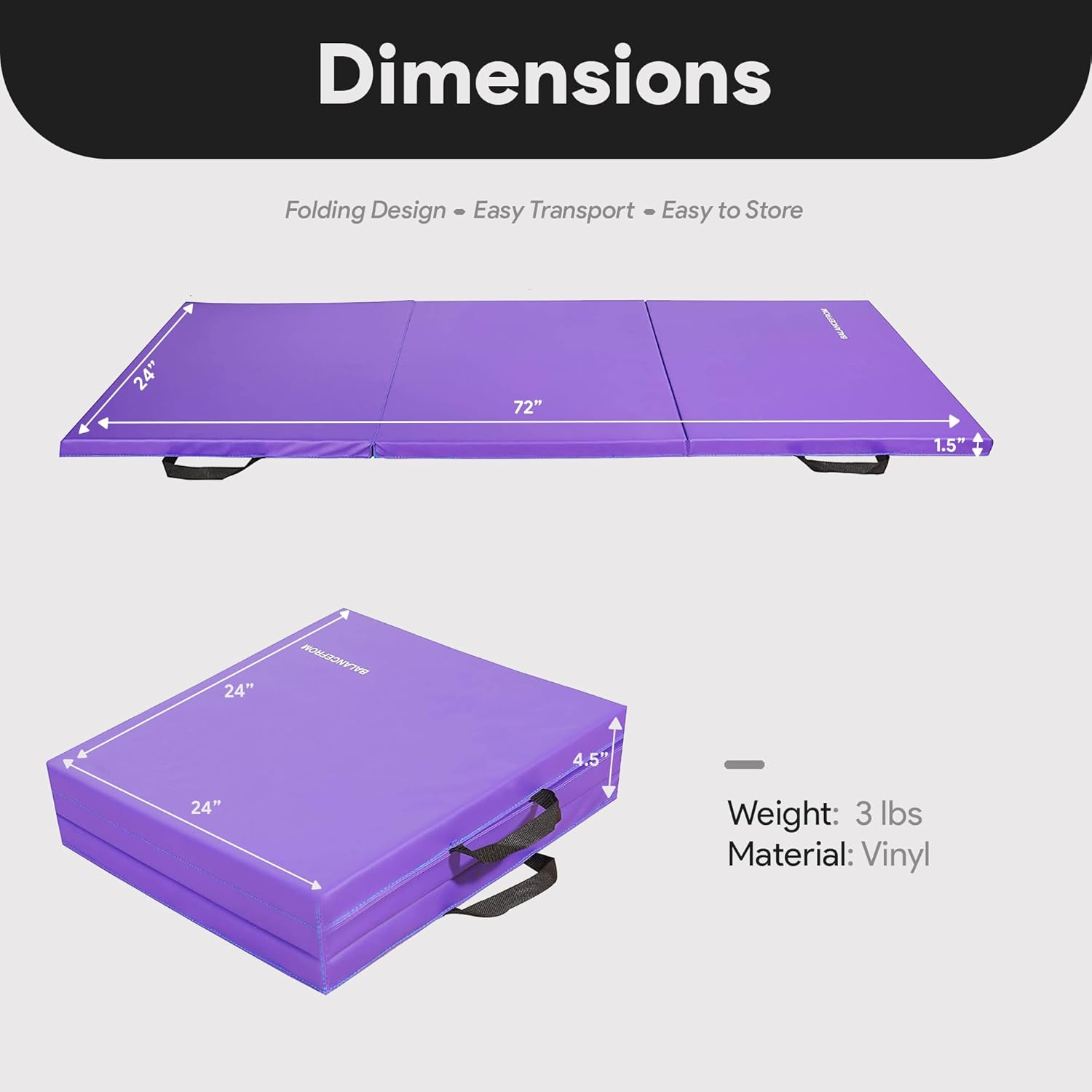 Balance From Trainingsmatte Klappmatte Fitnessmatte Tragegriffe 3,8cm Violett B-Ware - 810963033898