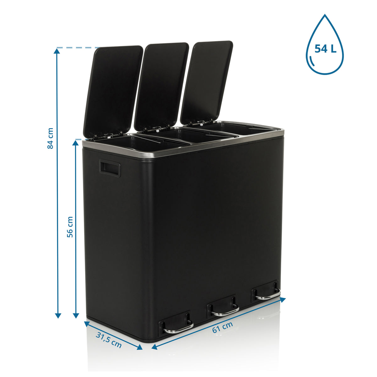 hjh OFFICE Abfallsammler Mülltrennsystem CLEAN IX Eimer 54L 3x18L Stahl schwarz - 4064323037729