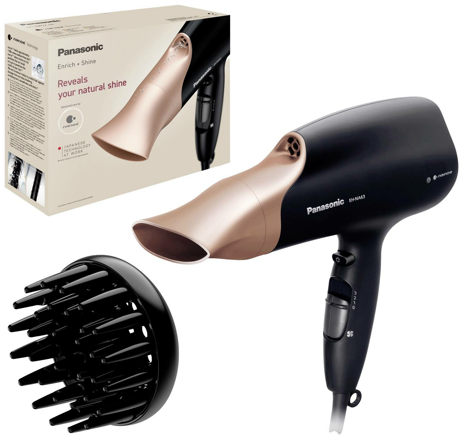 B-Ware Panasonic Haartrockner Föhn Haarföhn Zubehör Trockner 2000 W Schwarz Roségold