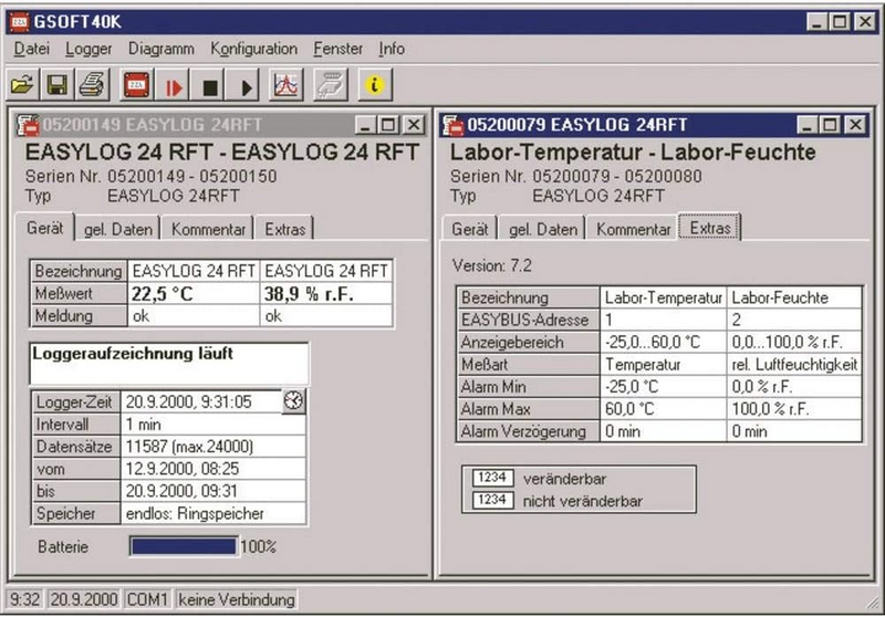 GREISINGER GSOFT 40 K Software für Recorder von Daten Serie EASYLOG und MINILOG