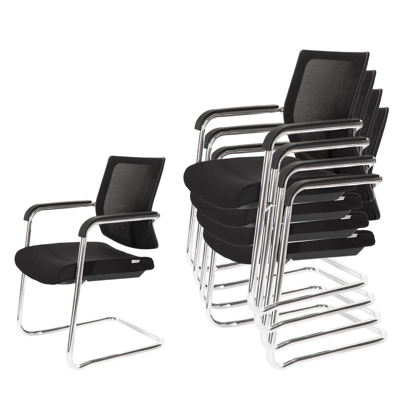 Hjh Office Freischwinger Stuhl Besucherstuhl Schwarz Konferenzstuhl Netzstoff B-Ware - 820024