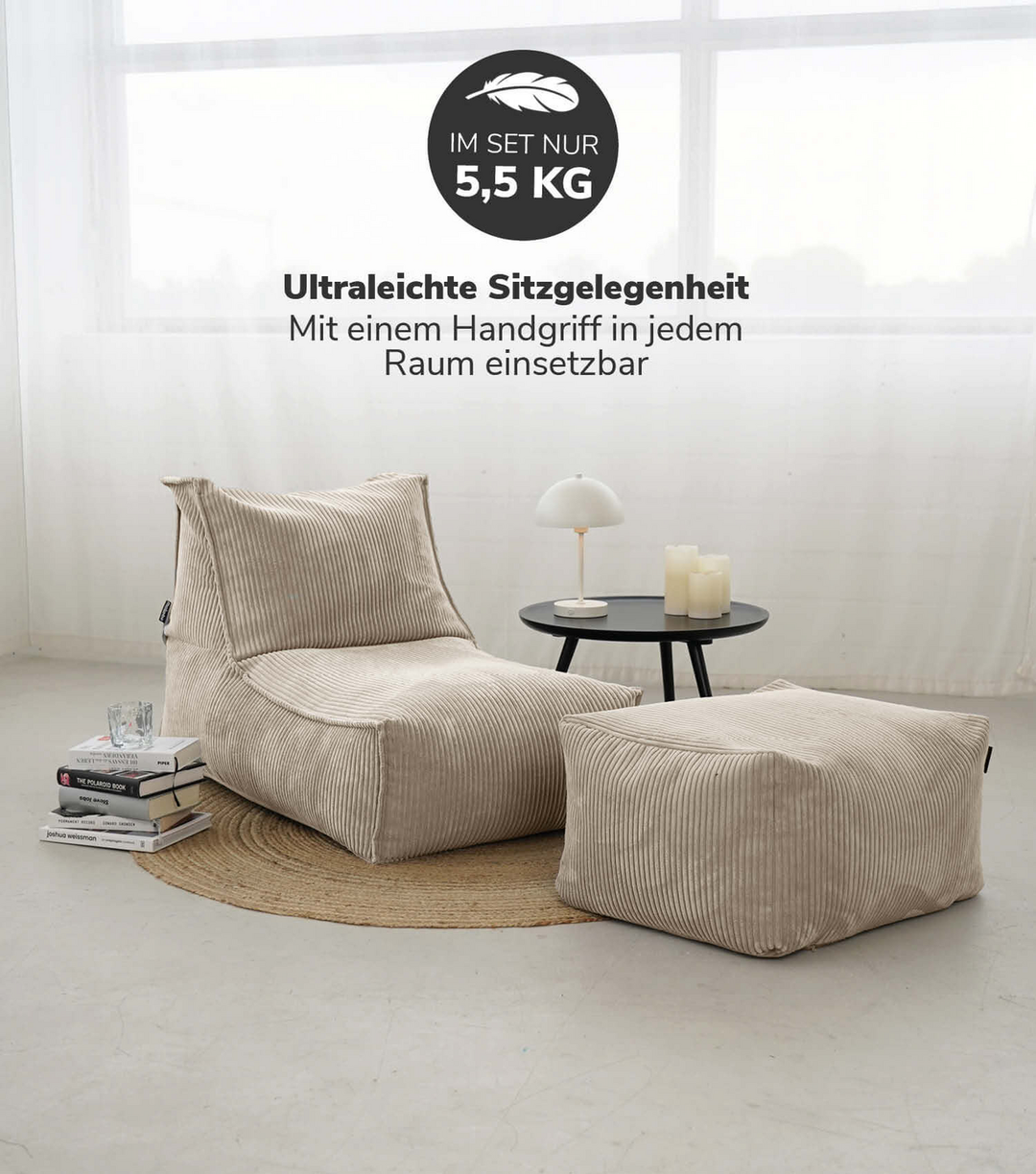 mokebo 'Der Gelassene' Sitzsack Bean Bag Bodenkissen EPS-Füllung Beige 75cm