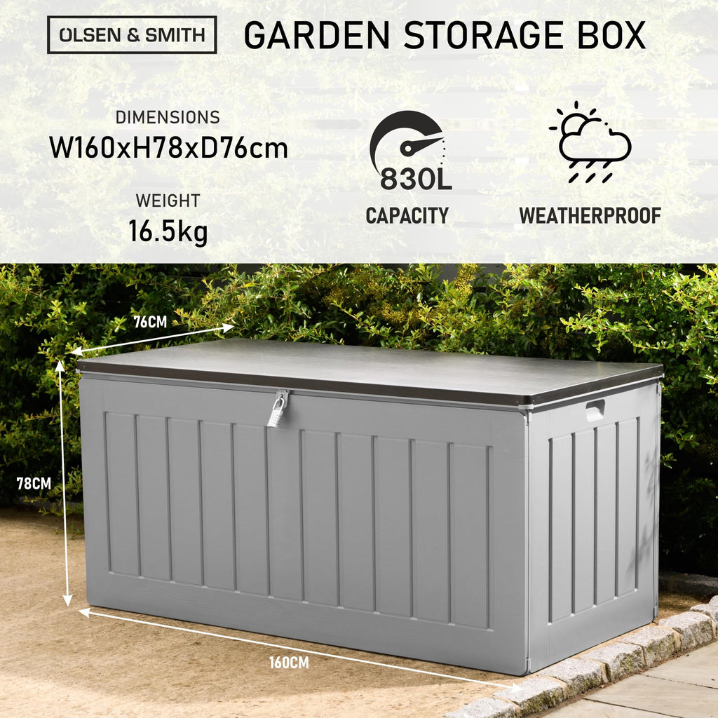 Olsen & Smith Garten Aufbewahrungsbox 830l mit Vorhängeschloss 160x78x76cm grau - 5038230170434