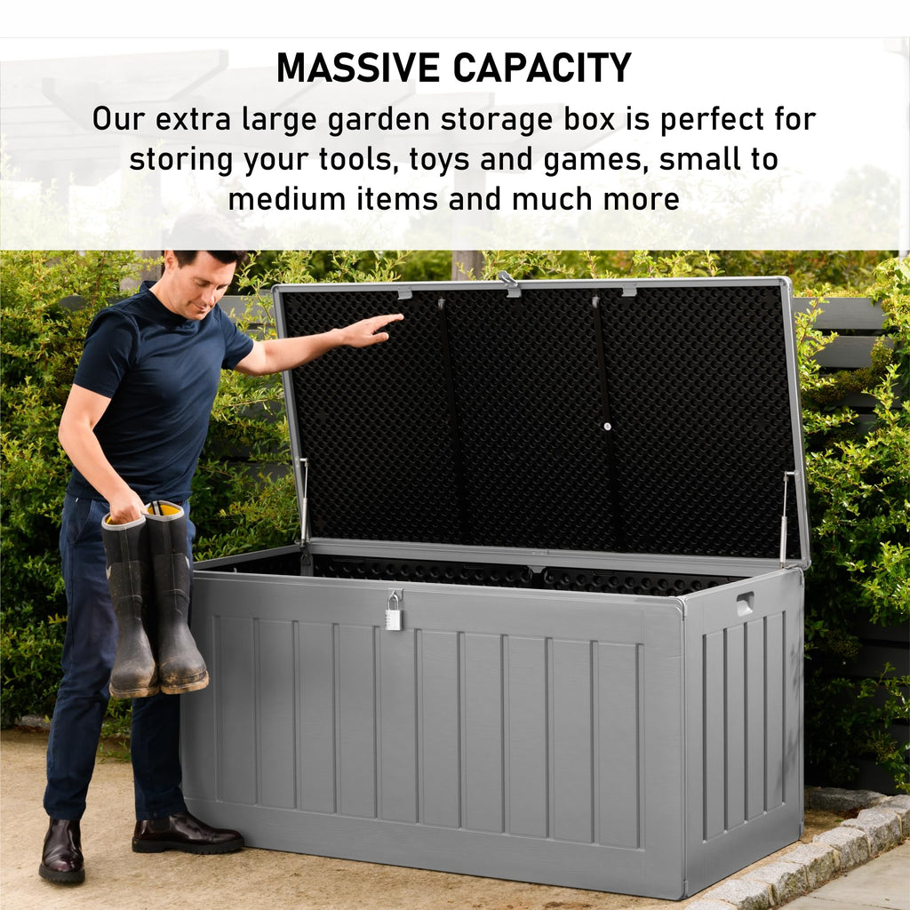Olsen & Smith Garten Aufbewahrungsbox 830l mit Vorhängeschloss 160x78x76cm grau - 5038230170434