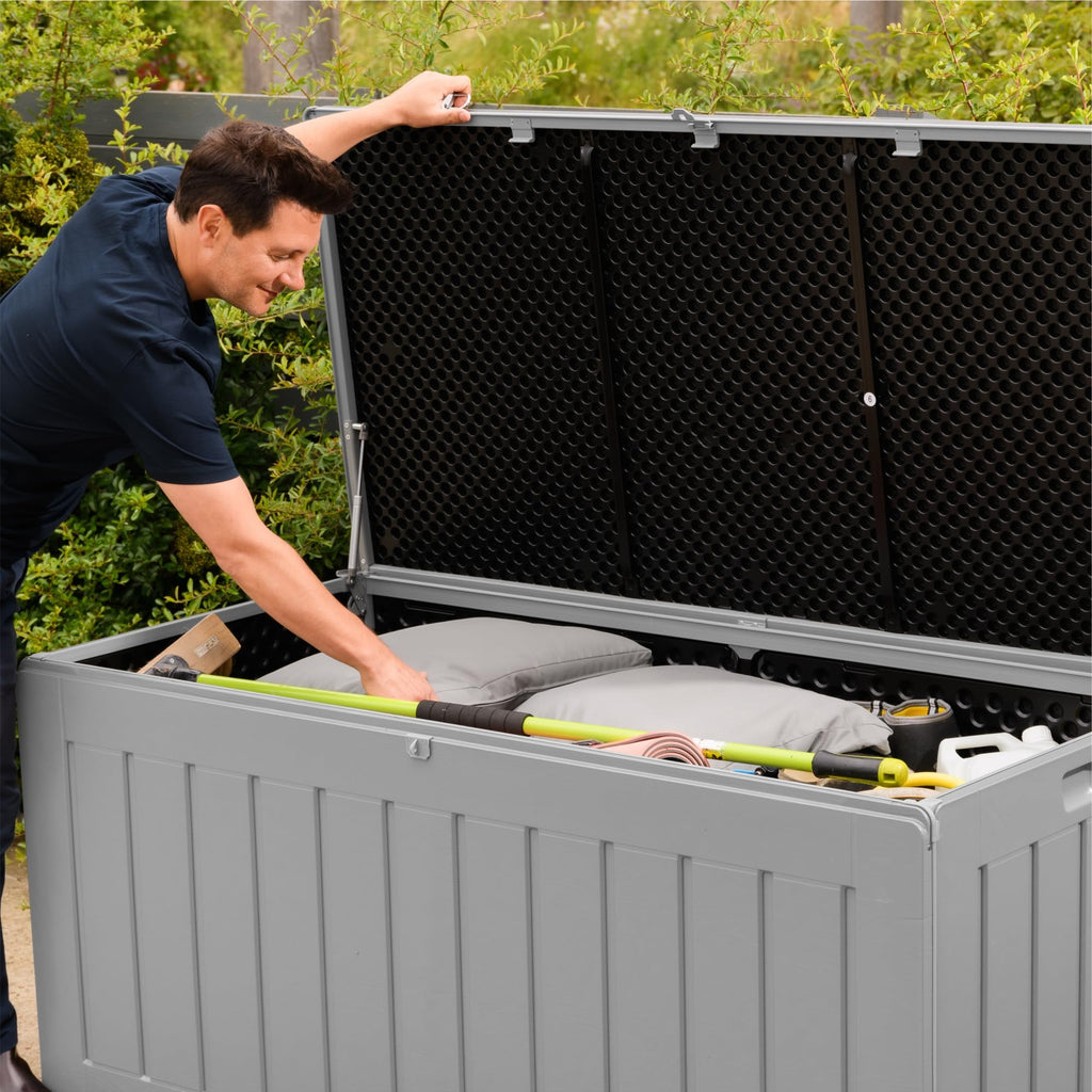Olsen & Smith Garten Aufbewahrungsbox 830l mit Vorhängeschloss 160x78x76cm grau - 5038230170434