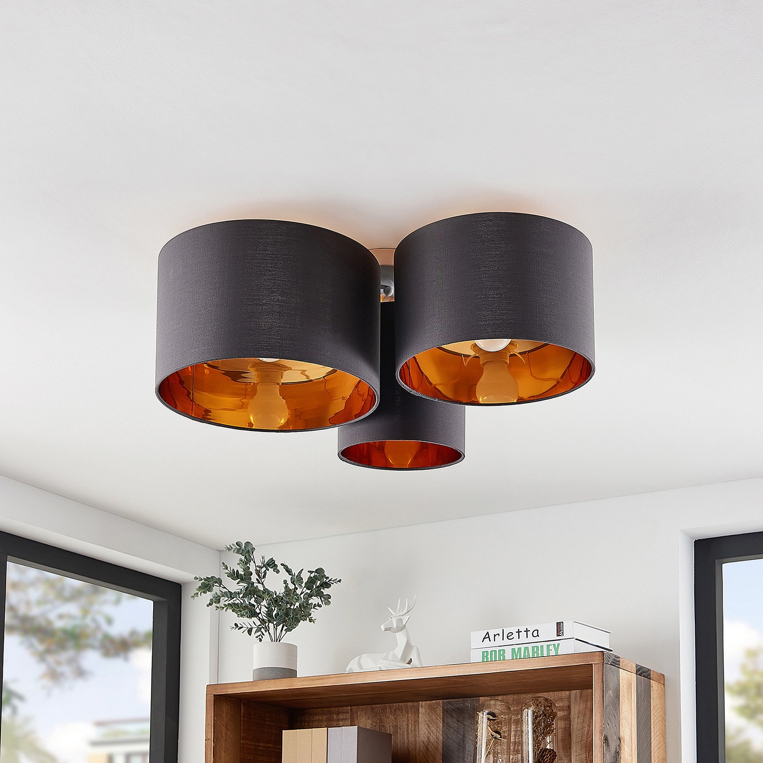 B-Ware Lindby Laurenz Deckenlampe Deckenlampe Lampe Leuchte 60 W E27 3 Fl., Grau Gold986
