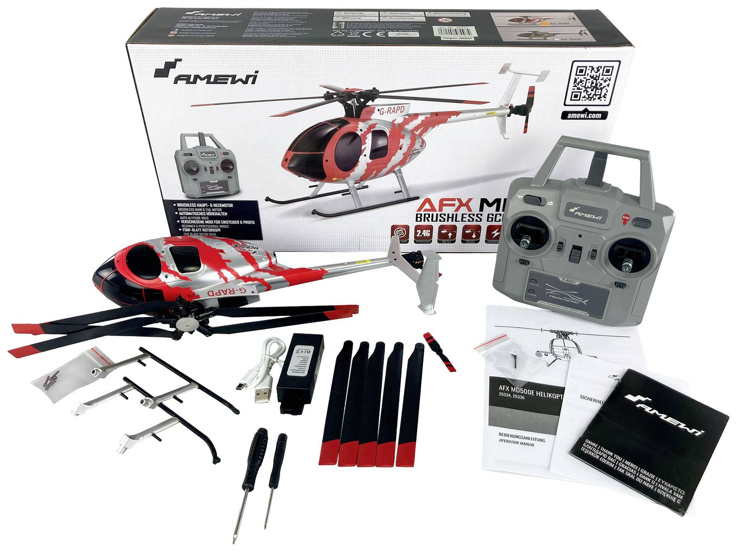 B-Ware Amewi Afx Md500 E Zivil Rc Hubschrauber Rt F Helikopter Heli Modellbau Modellheli
