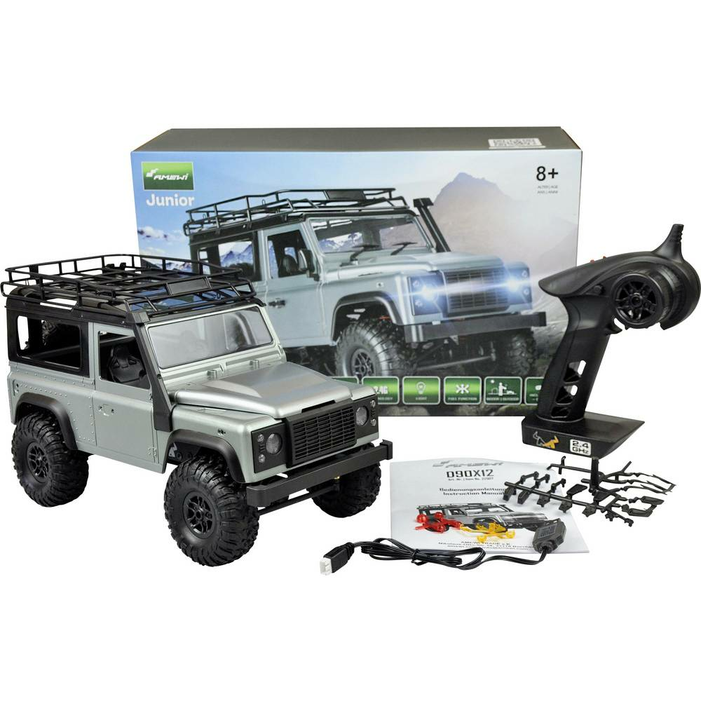 B-Ware Amewi D90 X12 Scale Crawler Geländewagen Modellauto Jeep Modell Auto 1:12 Silber