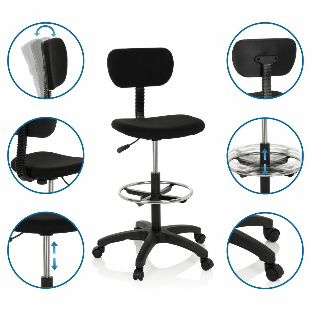 hjh OFFICE Arbeitsstuhl Counterstuhl TOP WORK 05 Arbeitshocker schwarz Stoff