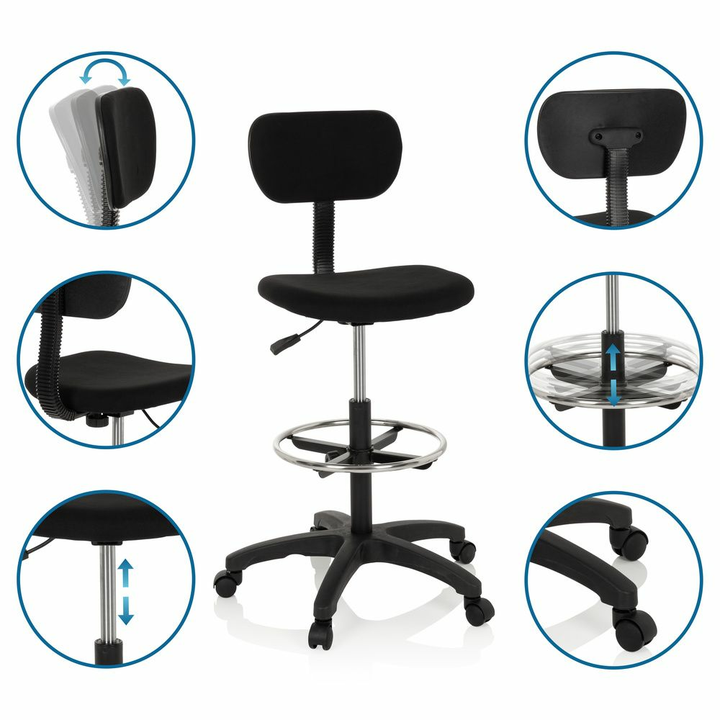 hjh OFFICE Arbeitsstuhl Counterstuhl TOP WORK 05 Arbeitshocker schwarz Stoff