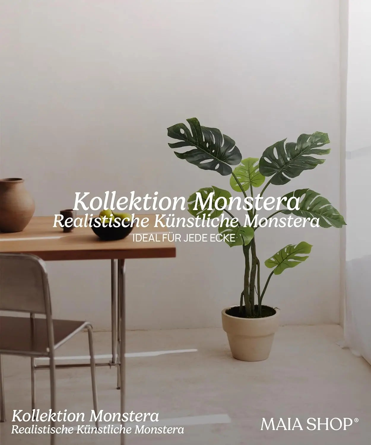 B-Ware Maia Shop Kunstpflanze Kunstblume Monstera Pflanze 120 Cm Schwarzer Plastiktopf - 8435240397030