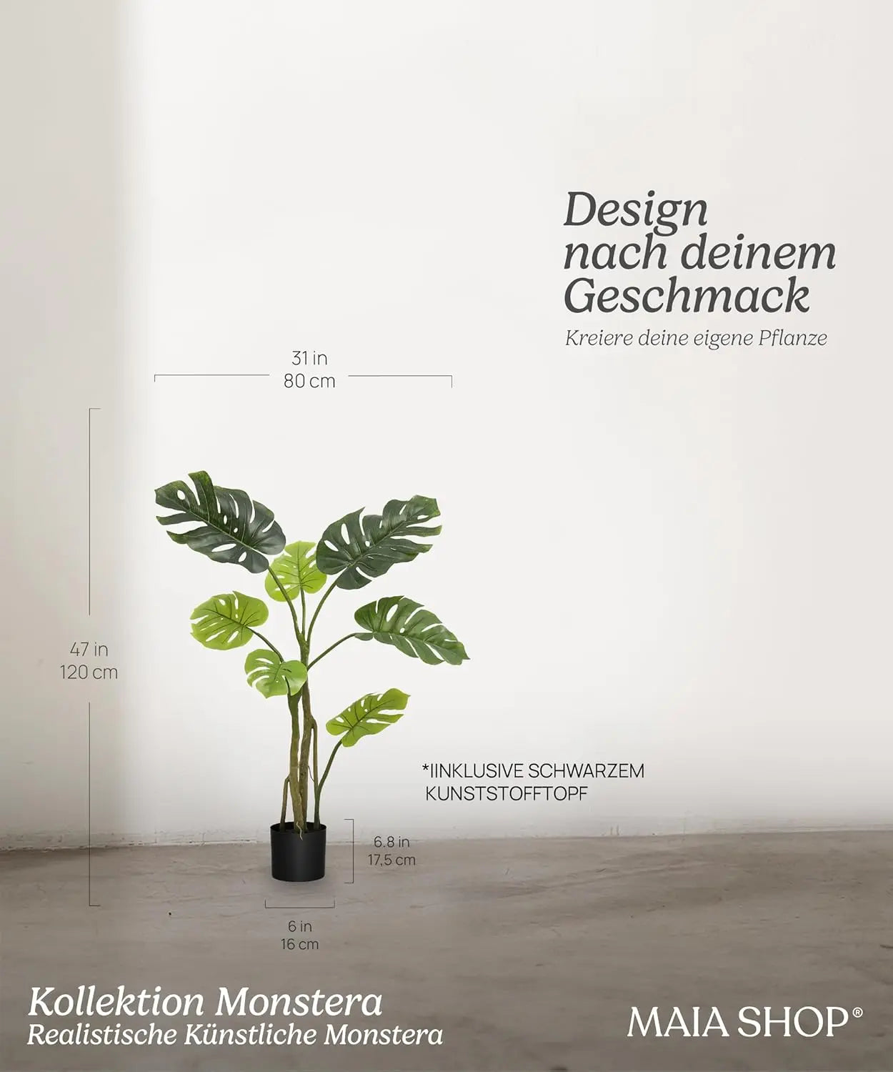 B-Ware Maia Shop Kunstpflanze Kunstblume Monstera Pflanze 120 Cm Schwarzer Plastiktopf - 8435240397030