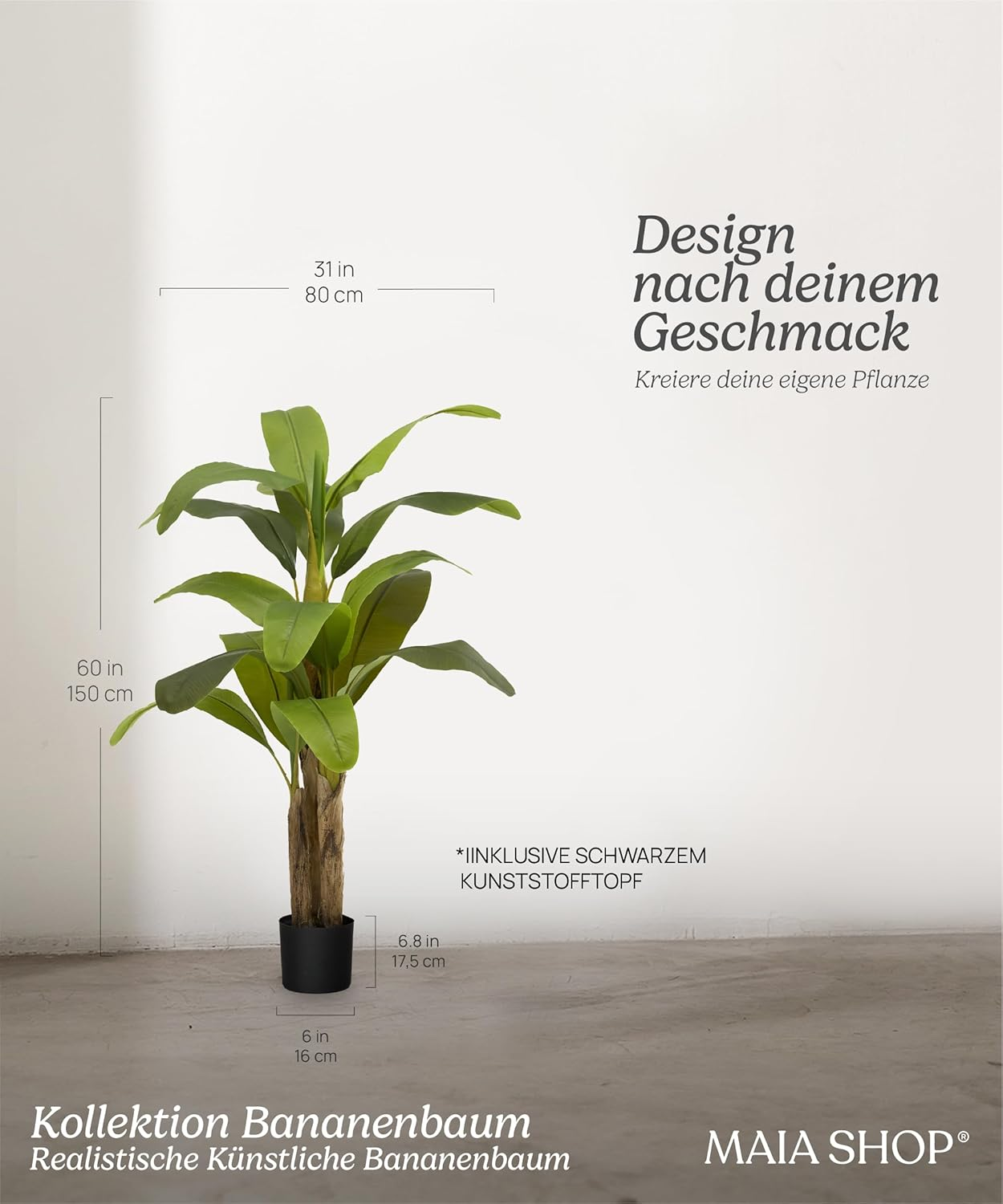 Maia Shop Künstliche Bananenpflanze Kunstpflanze Pflanzen Plastik 150 X 80 Cm B-Ware