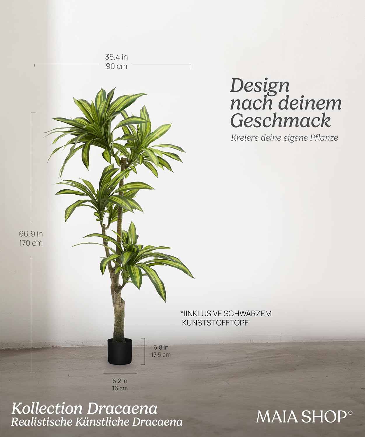 Maia Shop Drachenbaum Kunstseidenpflanze Tropische Heimdekoration 170 x 90 cm - 8435240504261