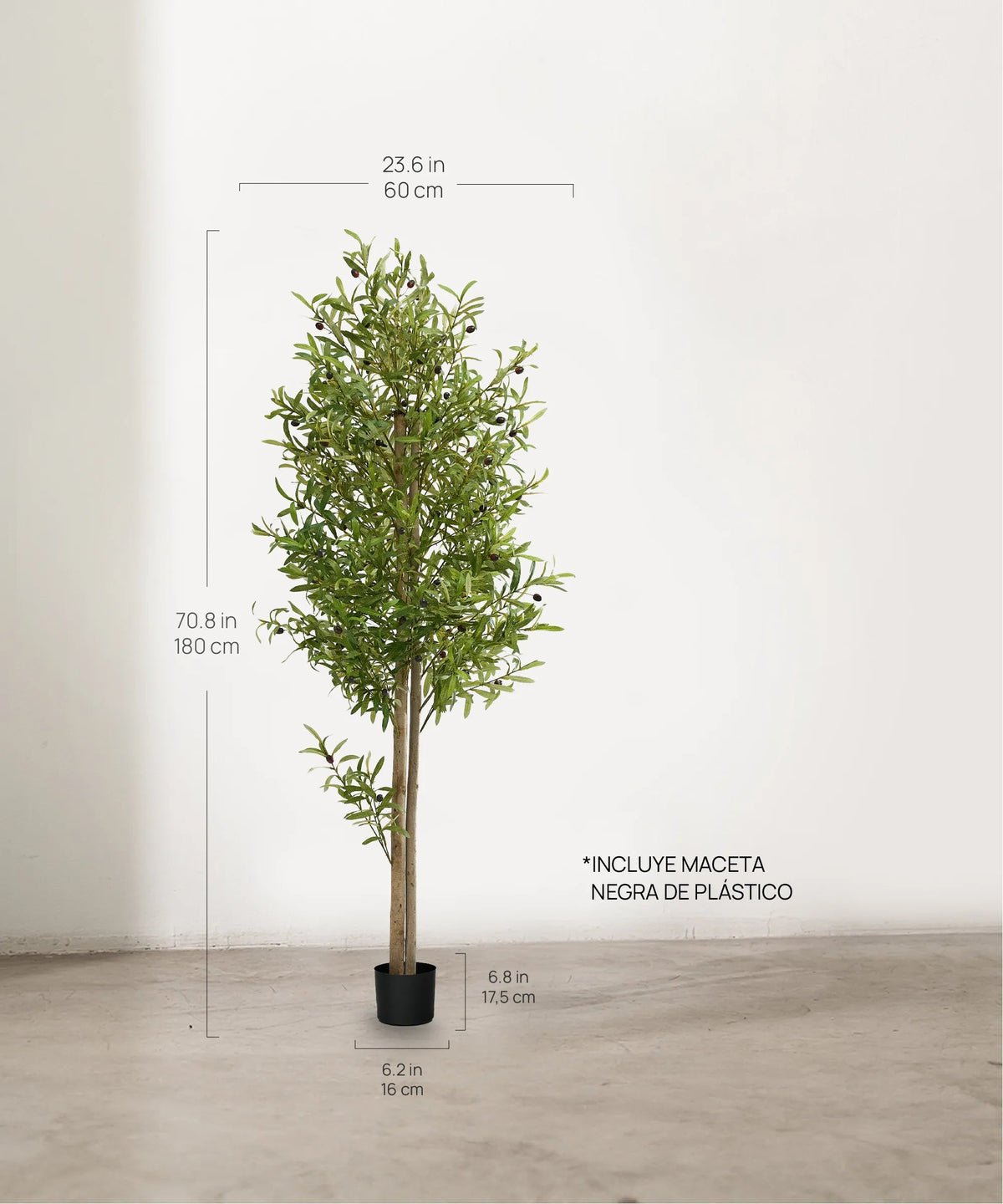 Maia Shop Künstlicher Olivenbaum Kunstpflanze Baum 180 cm Naturholzstamm Oliven - 8435240999050