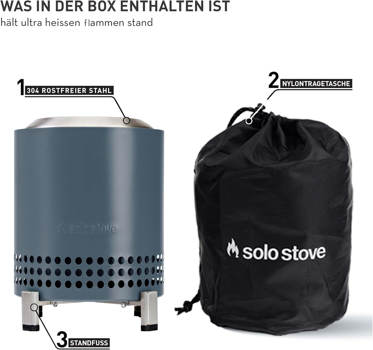 Solo Stove Tischfeuer Mini Tischkamin Mesa XL Edelstahl Standfuß Blau mit Tasche - 0850040701906