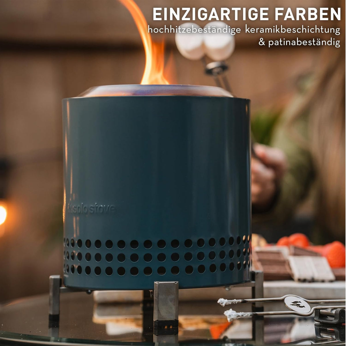 Solo Stove Tischfeuer Mini Tischkamin Mesa XL Edelstahl Standfuß Blau mit Tasche - 0850040701906