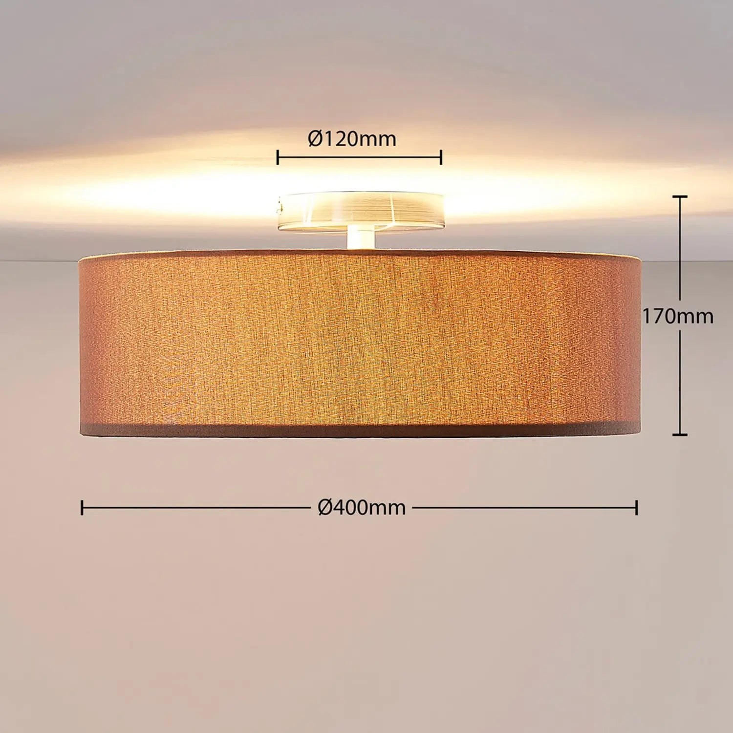 B-Ware Lindby Deckenleuchte Deckenlampe Sebatin Stoffleuchte Braun Textil ø40cm E27 Led - 8502193006270