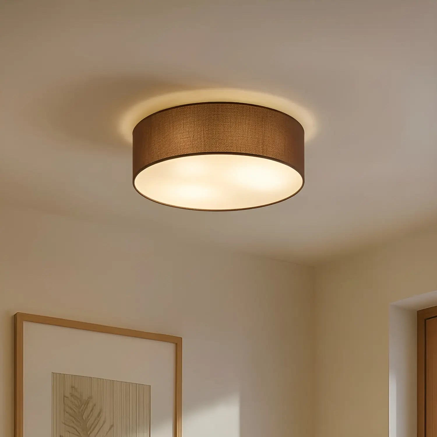 B-Ware Lindby Deckenleuchte Deckenlampe Sebatin Stoffleuchte Braun Textil ø40cm E27 Led - 8502193006270