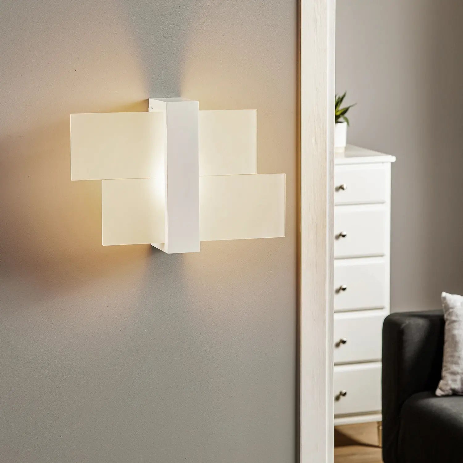 B-Ware Wandleuchte Wandlampe Glas Weiß Shifted 1 Leuchte Beleuchtung Holz Modern - 8544060