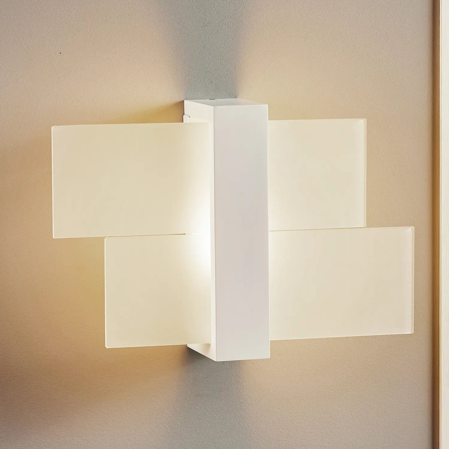 B-Ware Wandleuchte Wandlampe Glas Weiß Shifted 1 Leuchte Beleuchtung Holz Modern - 8544060