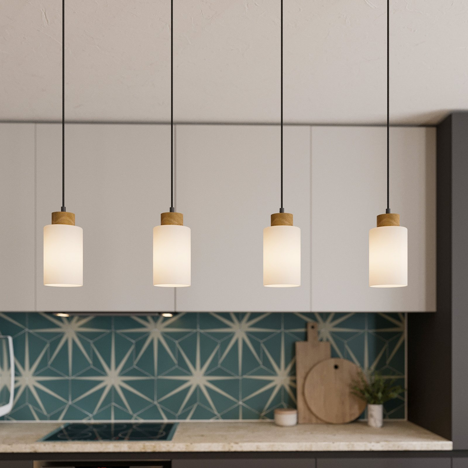 Envostar Talia Hängeleuchte Pendelleuchte Deckenlampe Lampe 4 Flammig Eiche Weiß B-Ware - 4251911723823