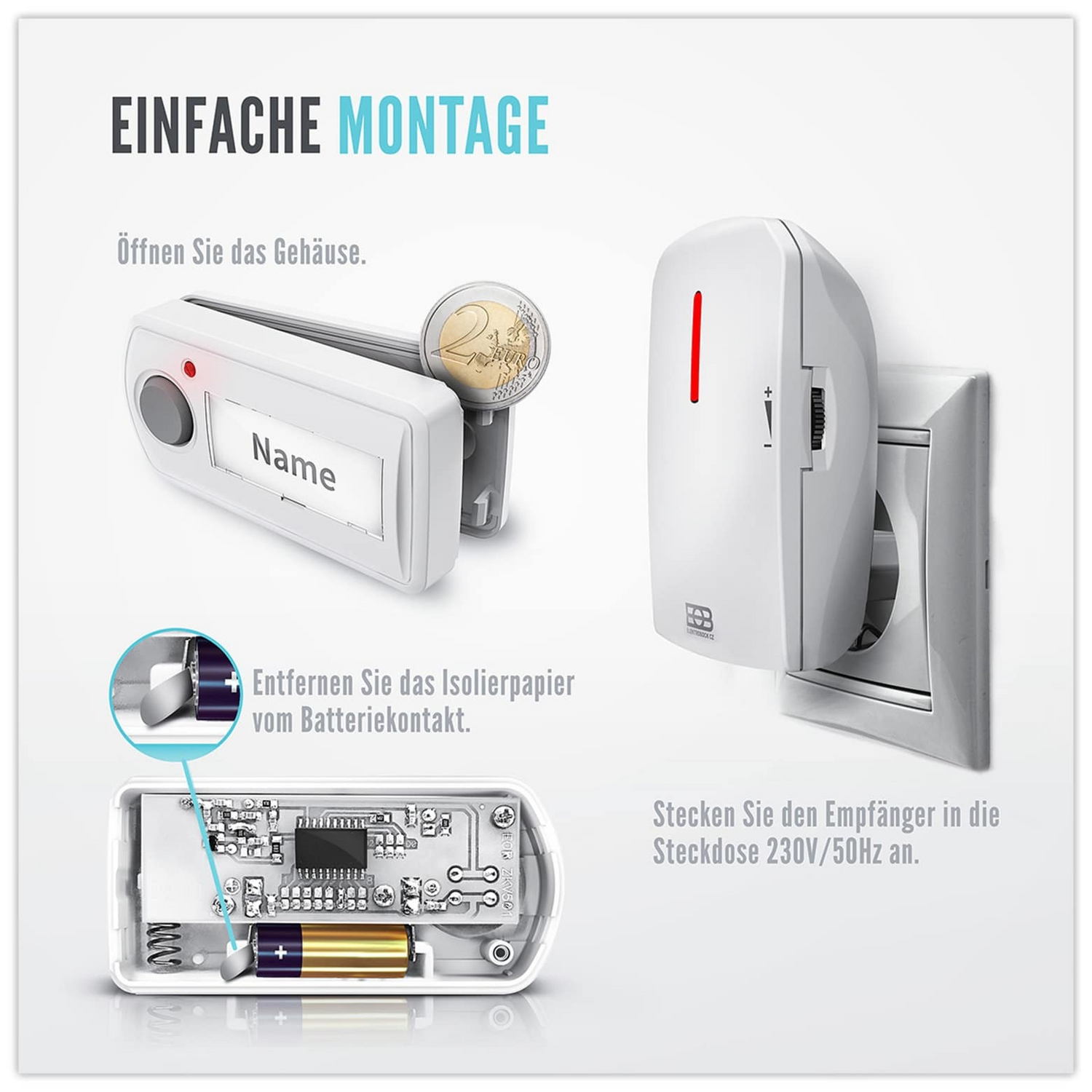 Elektrobock Funk Türglocke Klingel Bz11 12 Kabellos Haustür Batteriebetrieben B-Ware - 8594012221031