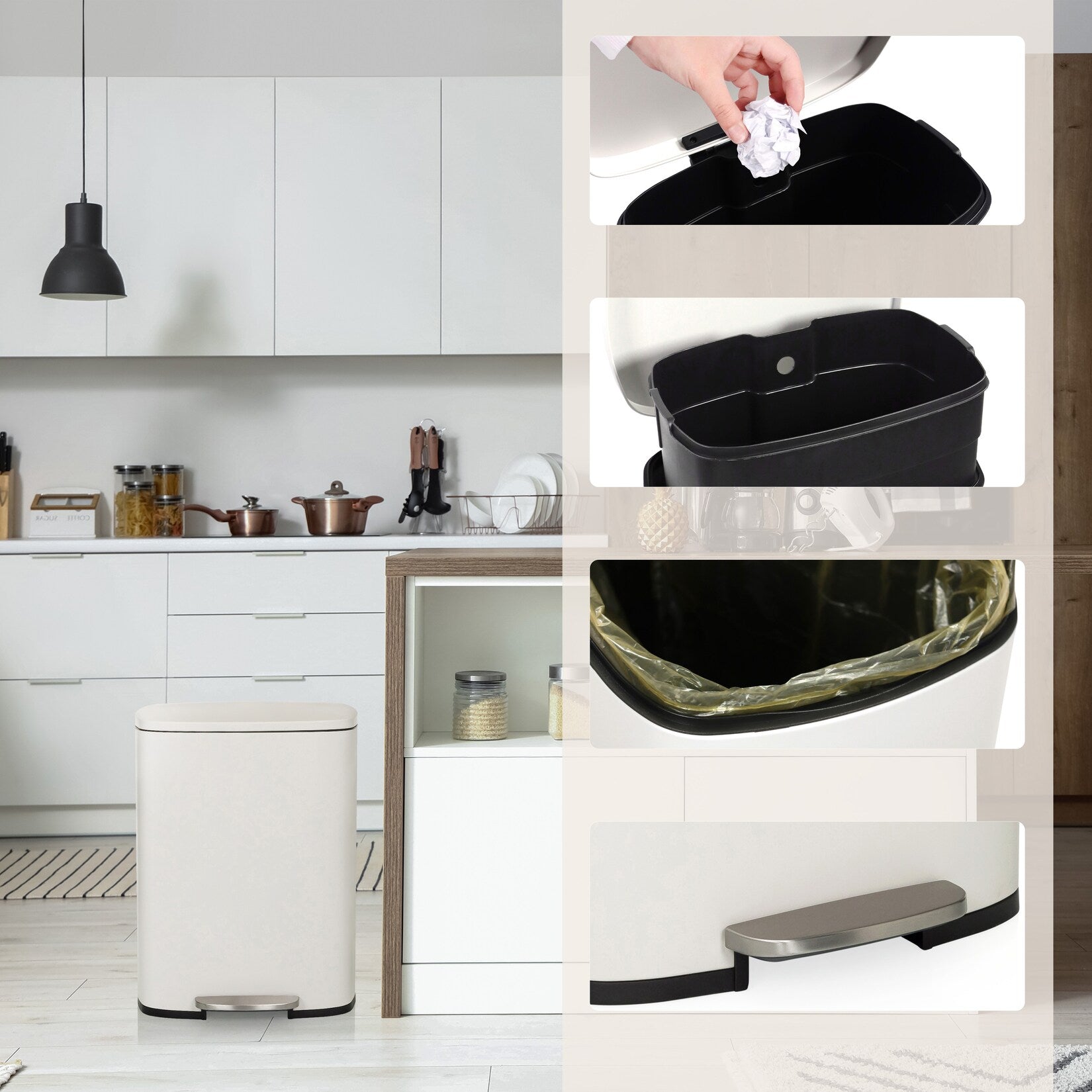 B-Ware Hjh Office Abfallsammler Mülleimer Clean Xv Treteimer Abfalleimer 50 Stahl Beige