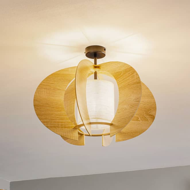 SIGMA Deckenleuchte Modern C M Deckenlampe Leuchte Lampe mit Holz-Lamellen Ø50cm