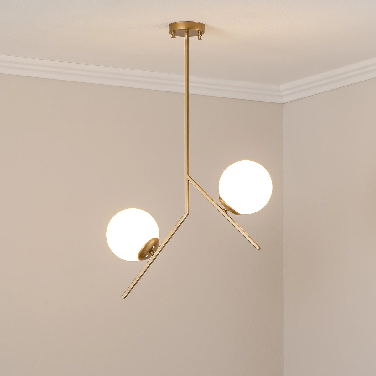 Hängeleuchte Pendelleuchte Dolunay Gold Metall Glas E27 2-flammig 43 cm Lampe - 8681875459074