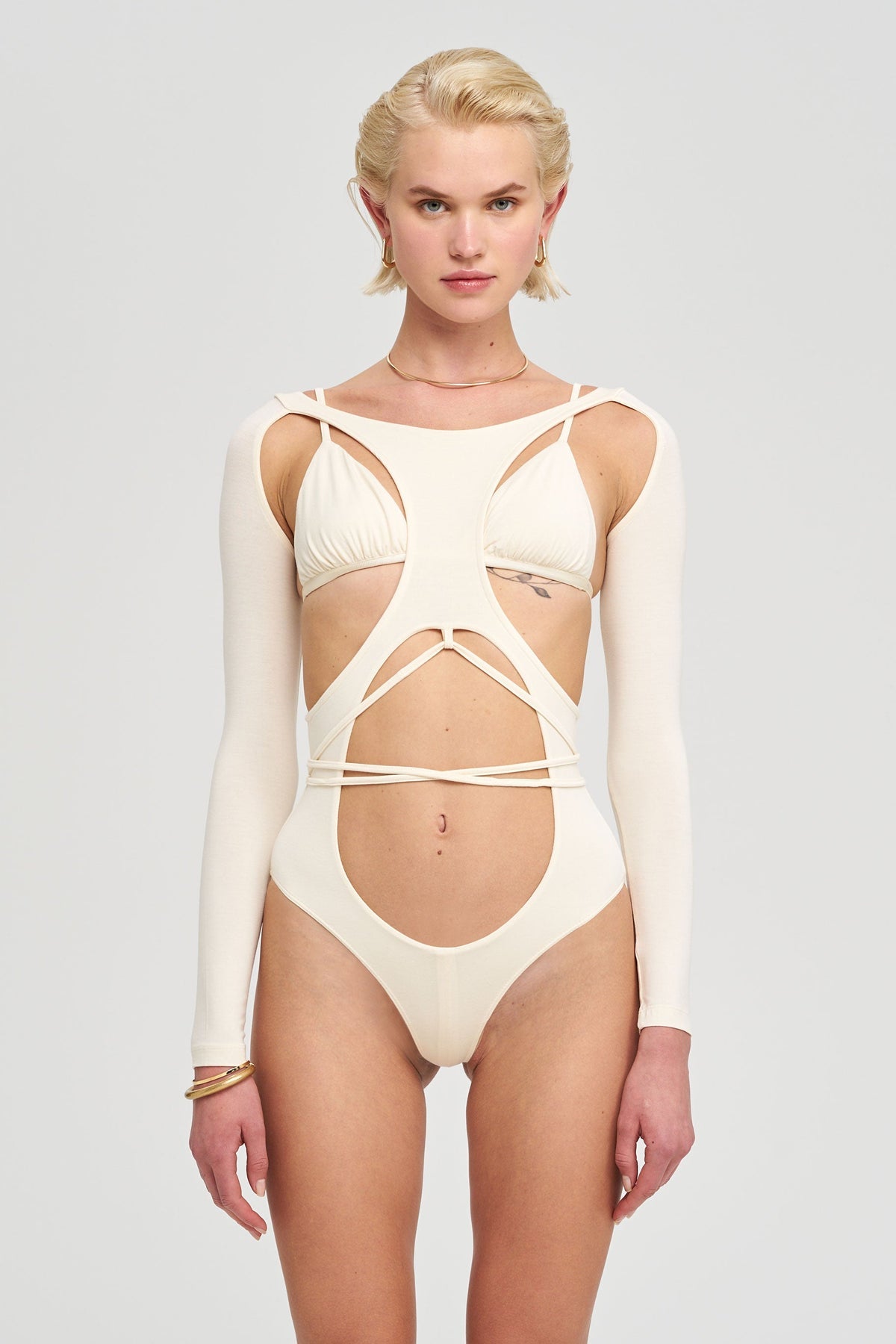 IAMNOTBASIC Margot Bodysuit Body Einteiler Damen Elfenbein Größe M - 8682521044569