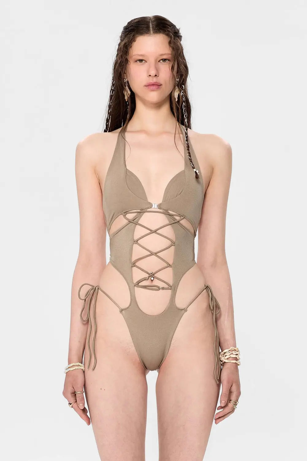 Iamnotbasic Palila Badeanzug Schwimmanzug Silber Mink Größe S 36 Damenmode B-Ware