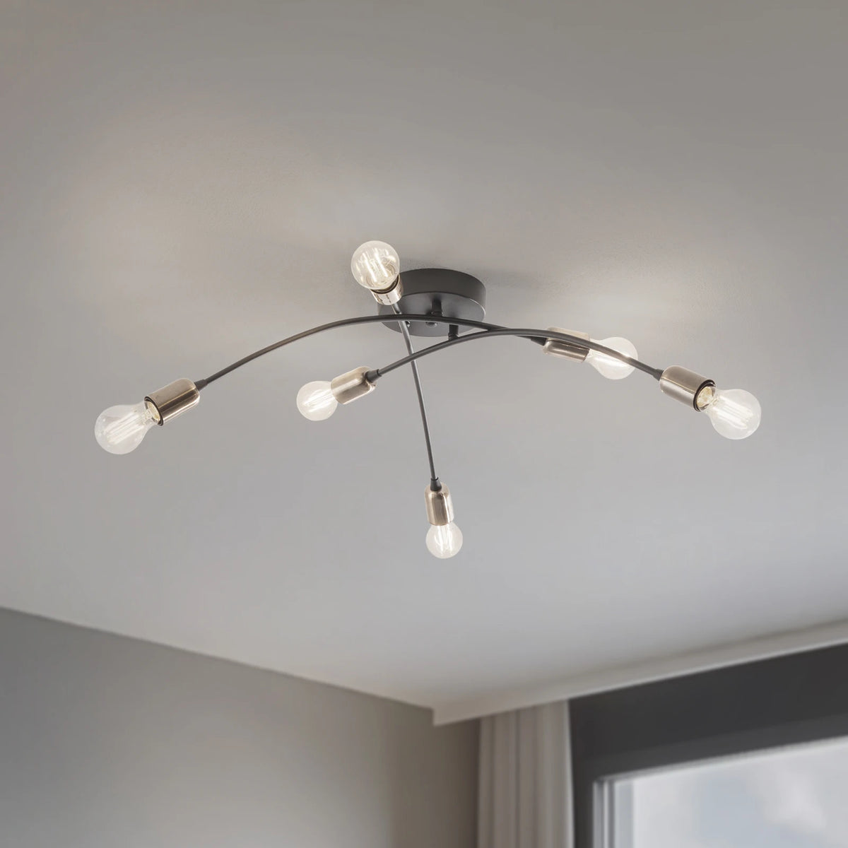 Opviq Deckenleuchte Deckenlampe Banana schwarz Metall 6-flammig E27 LED 67 cm - 8684283477265