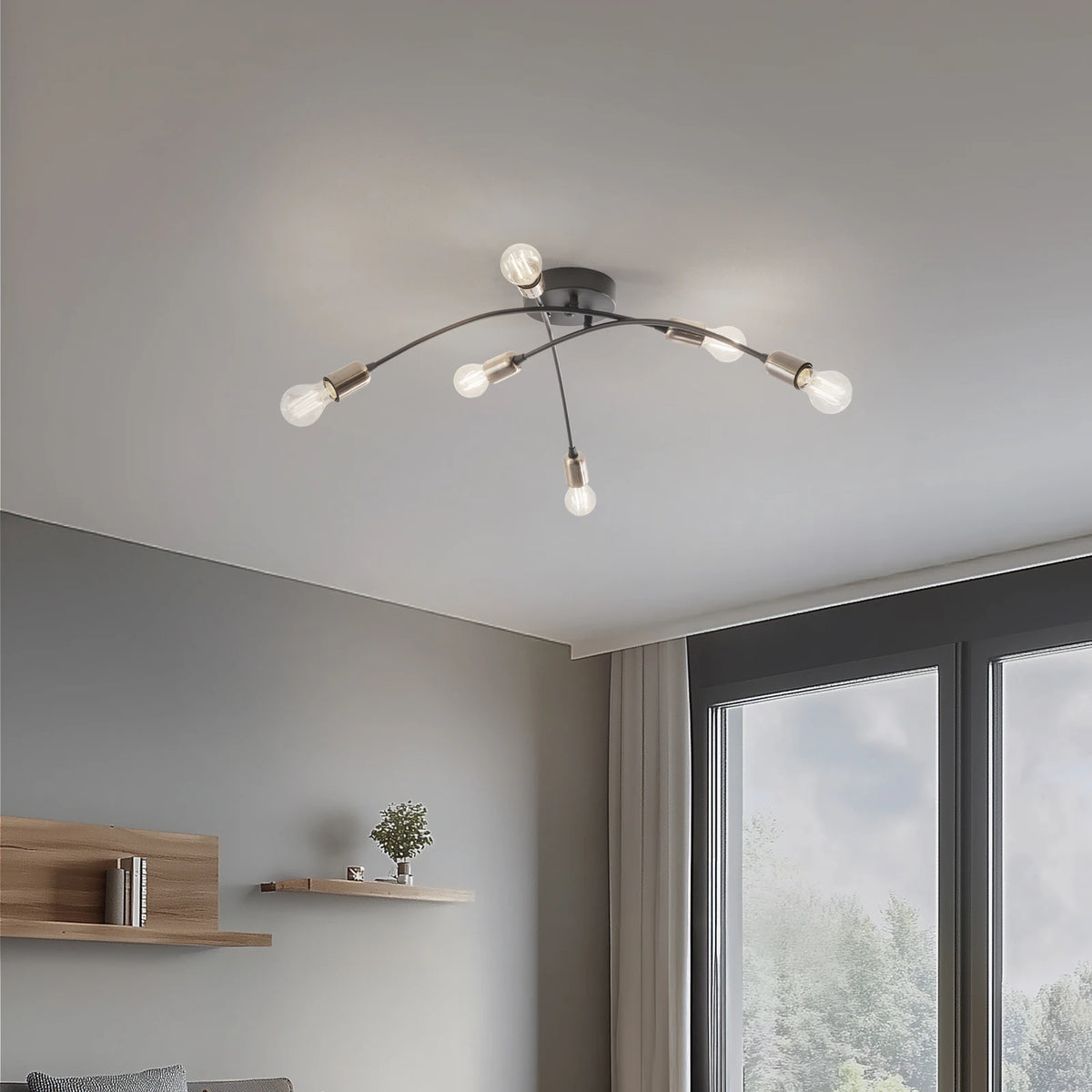 Opviq Deckenleuchte Deckenlampe Banana schwarz Metall 6-flammig E27 LED 67 cm - 8684283477265