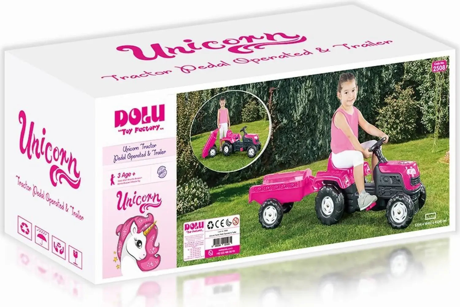 Dolu Einhorn Traktor Kinderfahrzeug Traktor Rosa Schwarz Mit Anhänger Spielzeug B-Ware - 8690089025081