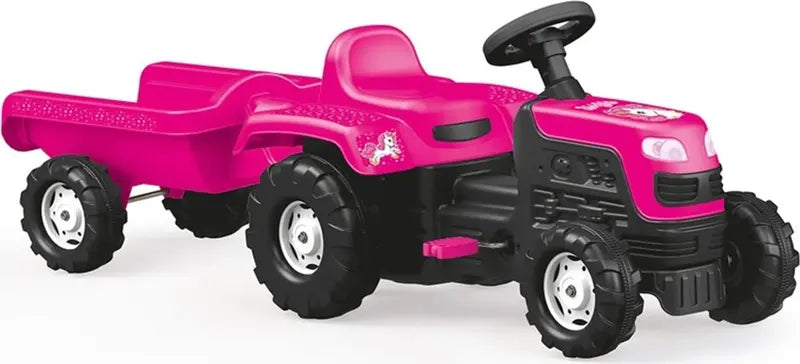 Dolu Einhorn Traktor Kinderfahrzeug Traktor Rosa Schwarz Mit Anhänger Spielzeug B-Ware - 8690089025081