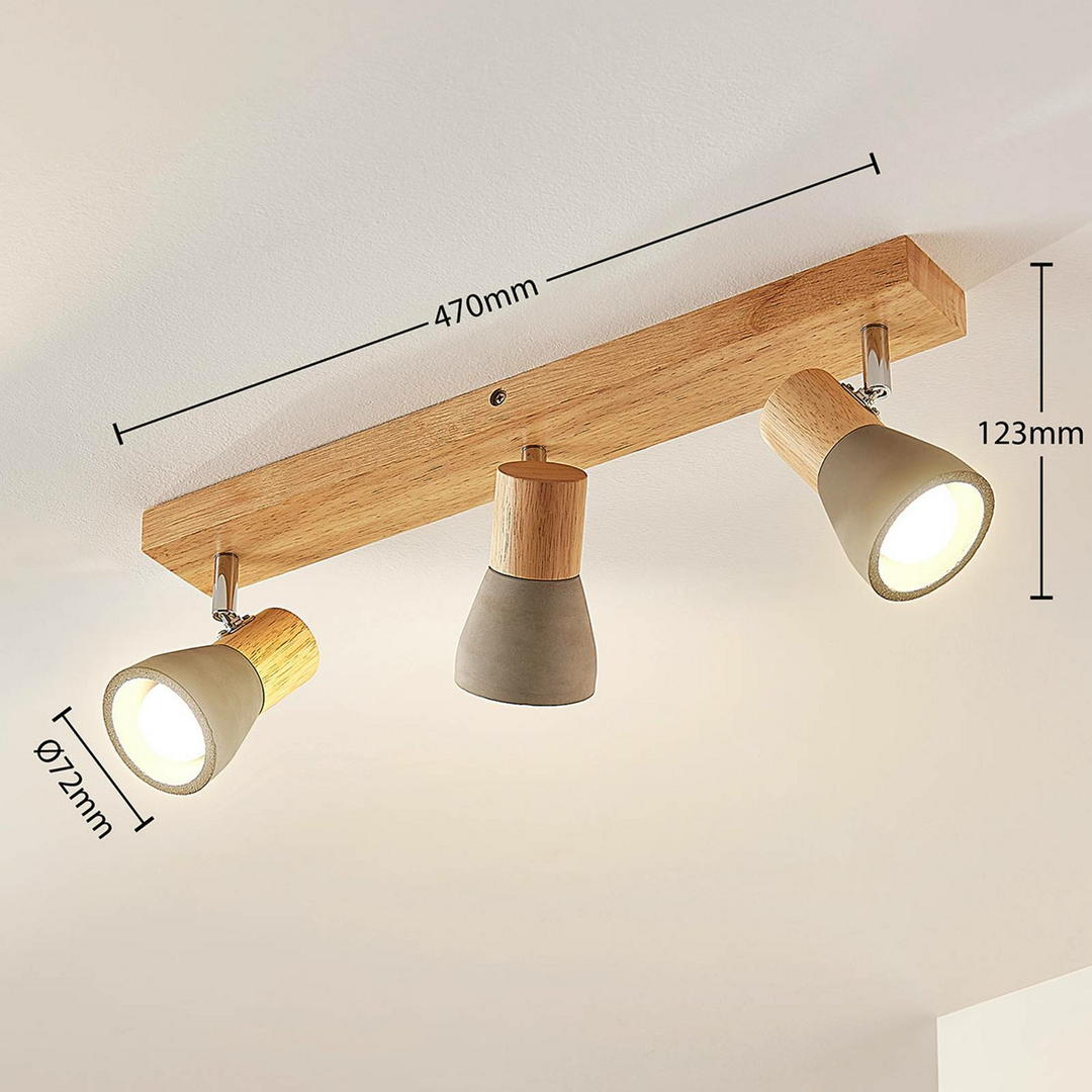 Lindby LED-Strahler Filiz Deckenstrahler Lampe Deckenlampe 3-flammig Beton Holz