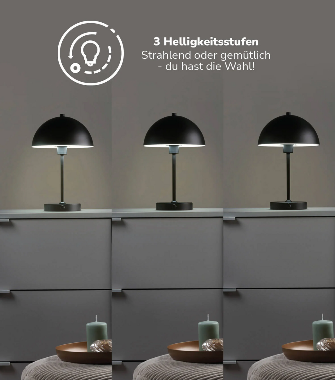 mokebo LED Tischlampe kabellos, Akku Tischleuchte dimmbar & aufladbar mit USB-C