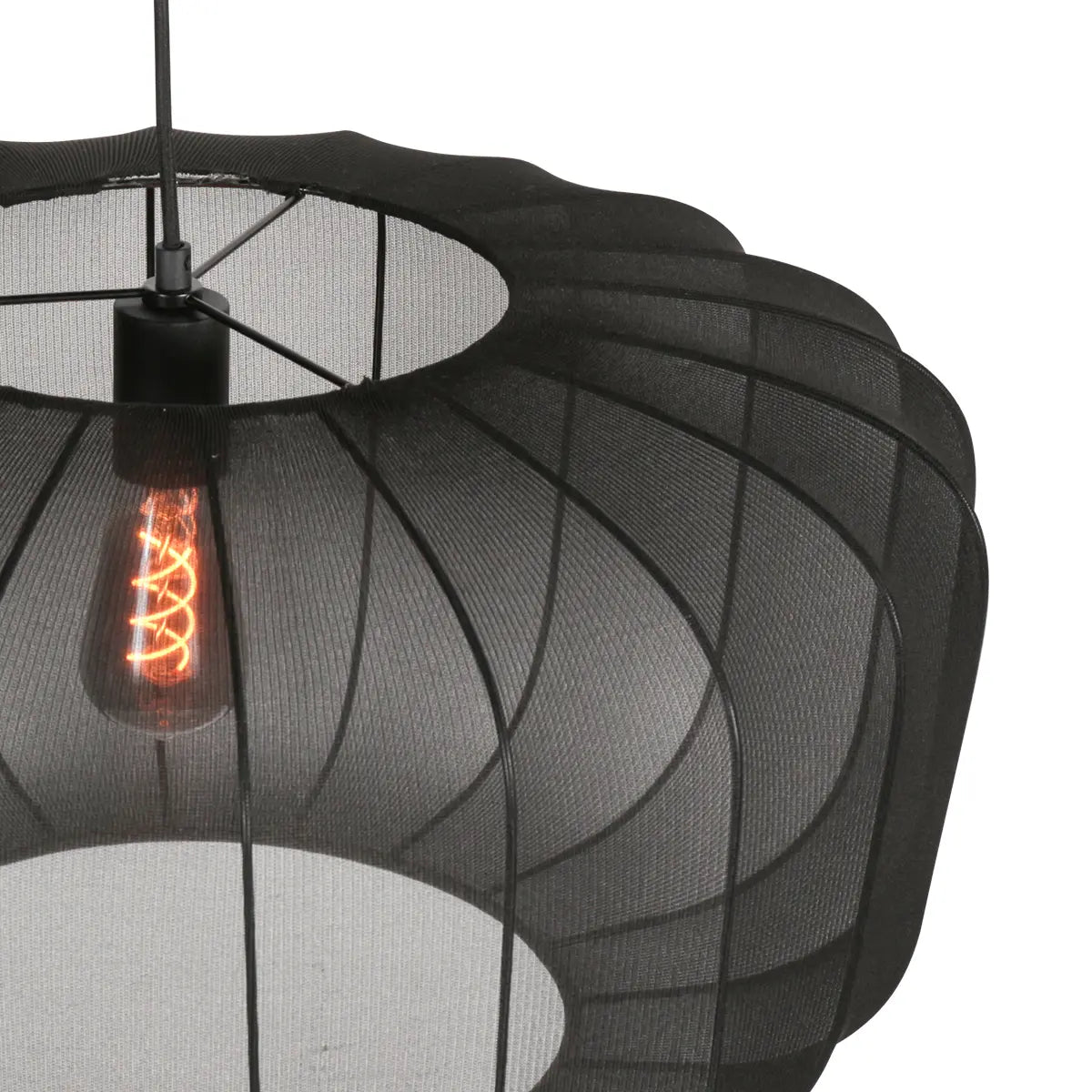 B-Ware Anne Lighting Pendelleuchte Hängeleuchte Japandi Schwarz Sable Textil Metall E27 - 8712746177916